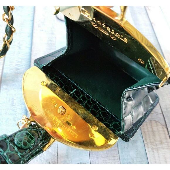 GIORGIO'S of PALM BEACH ITALY GREEN GENUINE ALLIGATOR CROCODILE LEATHER MINI BAG - Picture 8 of 10